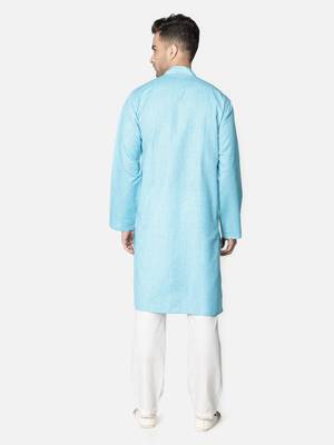 Hand Embroidered Lucknawi Chikankari Blue Cotton Kurta For Men's 2