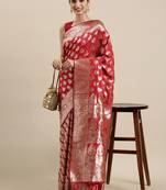 Red woven banarasi silk saree with blouse