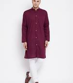 Maroon plain pure cotton men-kurtas