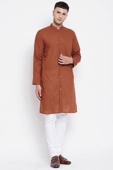 Brown plain pure cotton men-kurtas