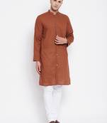 Brown plain pure cotton men-kurtas