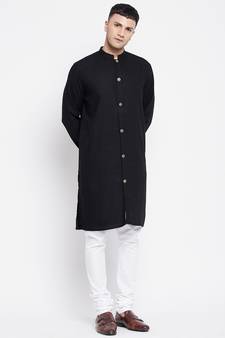 Black plain linen men-kurtas