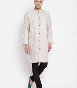 Beige plain pure viscose rayon men-kurtas