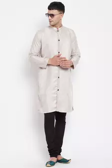 Beige plain pure viscose rayon men-kurtas