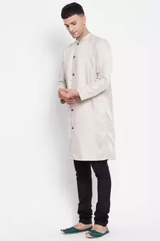 Beige plain pure viscose rayon men-kurtas