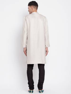 Beige plain pure viscose rayon men-kurtas 5