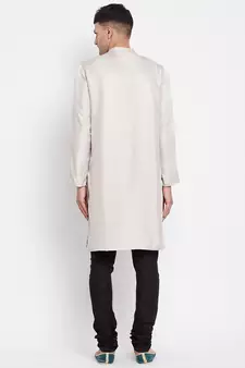Beige plain pure viscose rayon men-kurtas