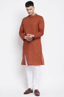 Brown plain pure cotton men-kurtas