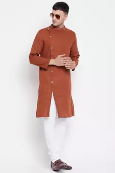 Brown plain pure cotton men-kurtas