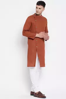 Brown plain pure cotton men-kurtas