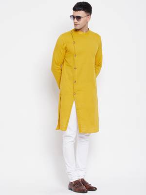 Yellow plain pure cotton men-kurtas 2