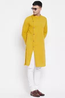Yellow plain pure cotton men-kurtas