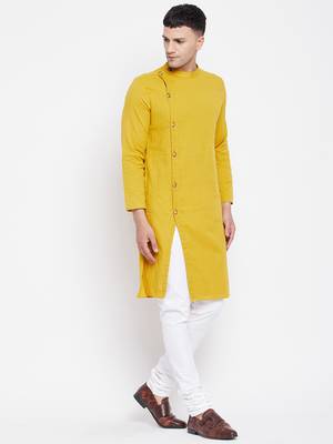 Yellow plain pure cotton men-kurtas 4