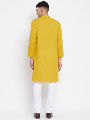 Yellow plain pure cotton men-kurtas 5