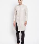 Beige plain pure viscose rayon men-kurtas