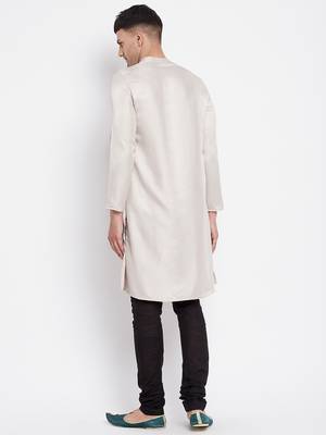 Beige plain pure viscose rayon men-kurtas 5