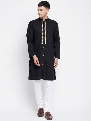 Black plain linen men-kurtas 1