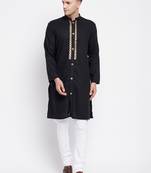 Black plain linen men-kurtas