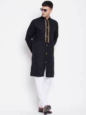 Black plain linen men-kurtas 2