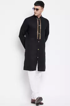 Black plain linen men-kurtas