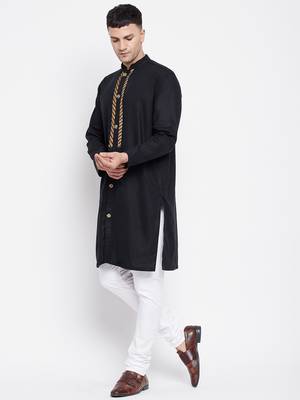 Black plain linen men-kurtas 3