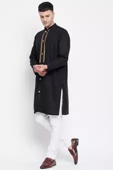 Black plain linen men-kurtas