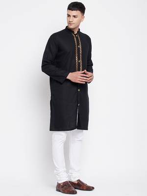 Black plain linen men-kurtas 4