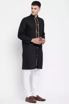 Black plain linen men-kurtas