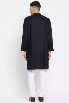 Black plain linen men-kurtas