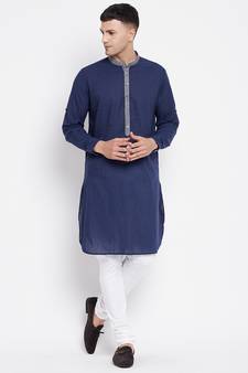 Blue plain pure cotton men-kurtas