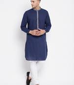 Blue plain pure cotton men-kurtas