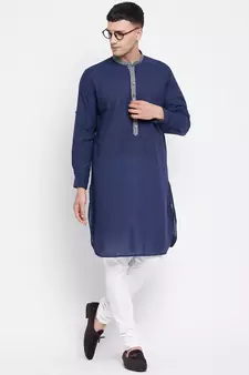 Blue plain pure cotton men-kurtas