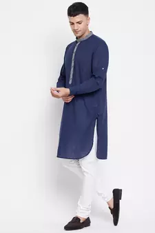 Blue plain pure cotton men-kurtas