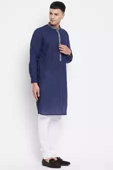 Blue plain pure cotton men-kurtas