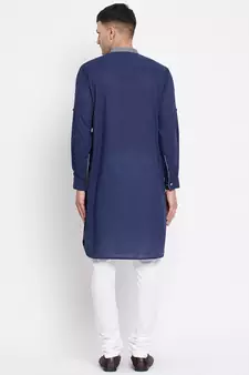 Blue plain pure cotton men-kurtas