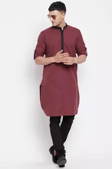 Maroon plain pure cotton men-kurtas