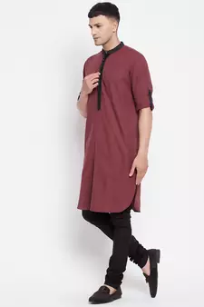Maroon plain pure cotton men-kurtas