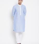 Blue plain pure cotton men-kurtas