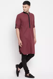 Maroon plain pure cotton men-kurtas
