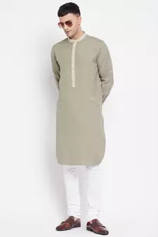 Green plain pure cotton men-kurtas