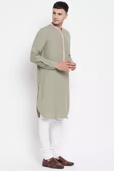 Green plain pure cotton men-kurtas