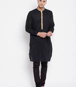 Black plain pure cotton men-kurtas