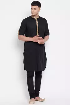 Black plain pure cotton men-kurtas