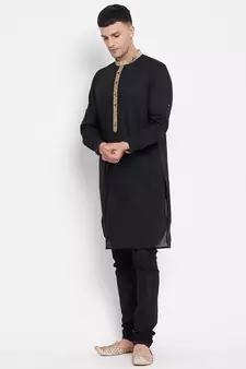 Black plain pure cotton men-kurtas