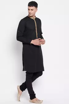 Black plain pure cotton men-kurtas