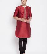 Red plain dupion silk men-kurtas