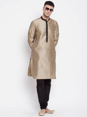 Beige plain dupion silk men-kurtas 2