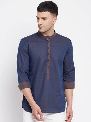 Blue plain pure cotton men-kurtas 1