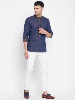 Blue plain pure cotton men-kurtas 2