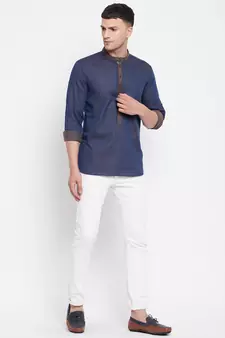 Blue plain pure cotton men-kurtas